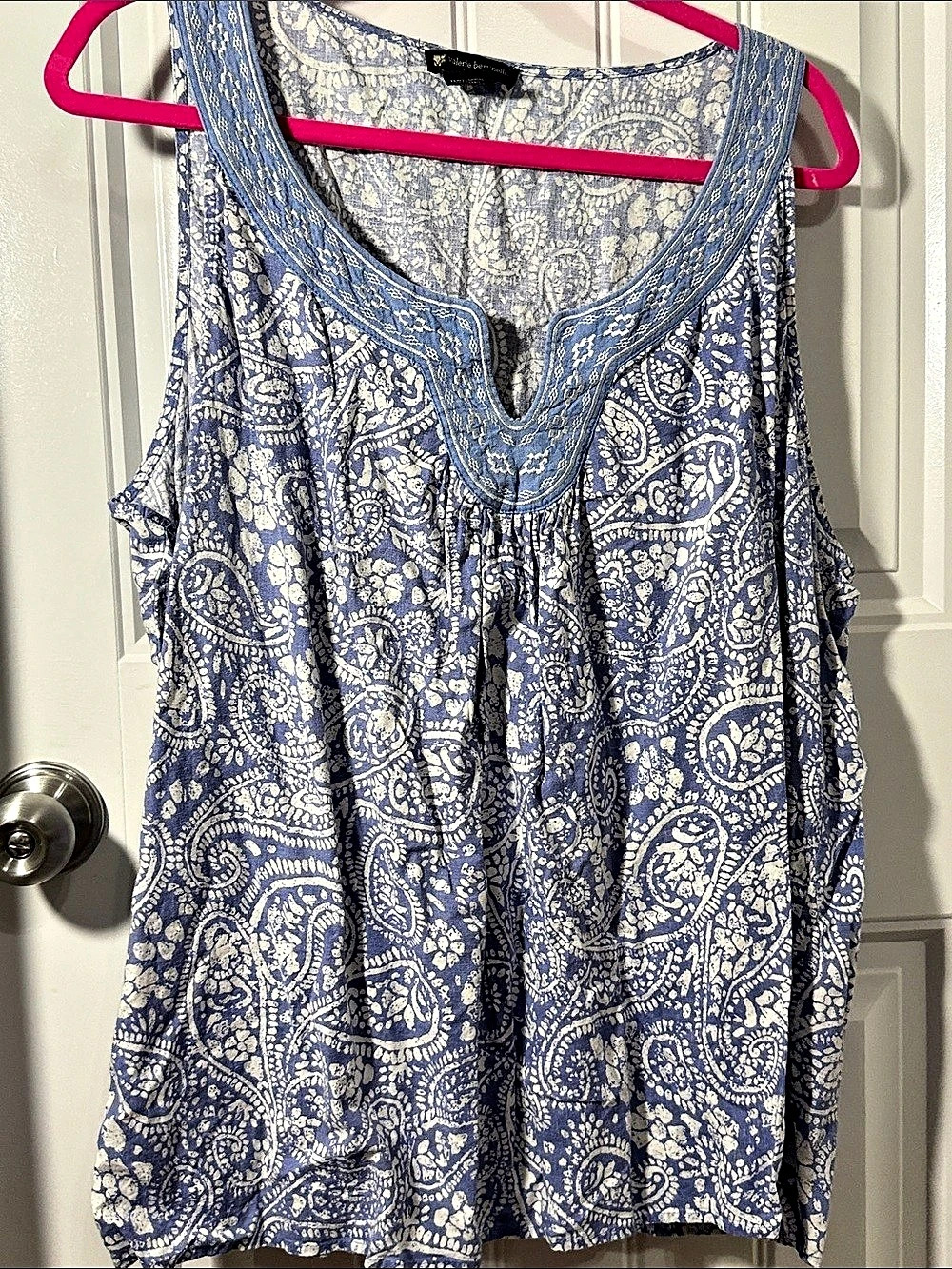 Valerie Bertinelli Woman Paisley Tank Top in Blue & White Size 2x Like New